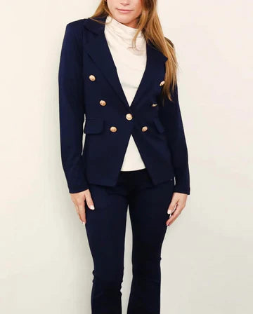 Button Ponti Blazer - Navy Women's Trendy Jacket