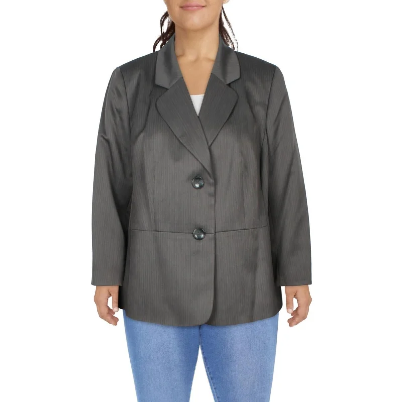Le Suit Womens Plus Striped  Two-Button Blazer Women's Warm Suit