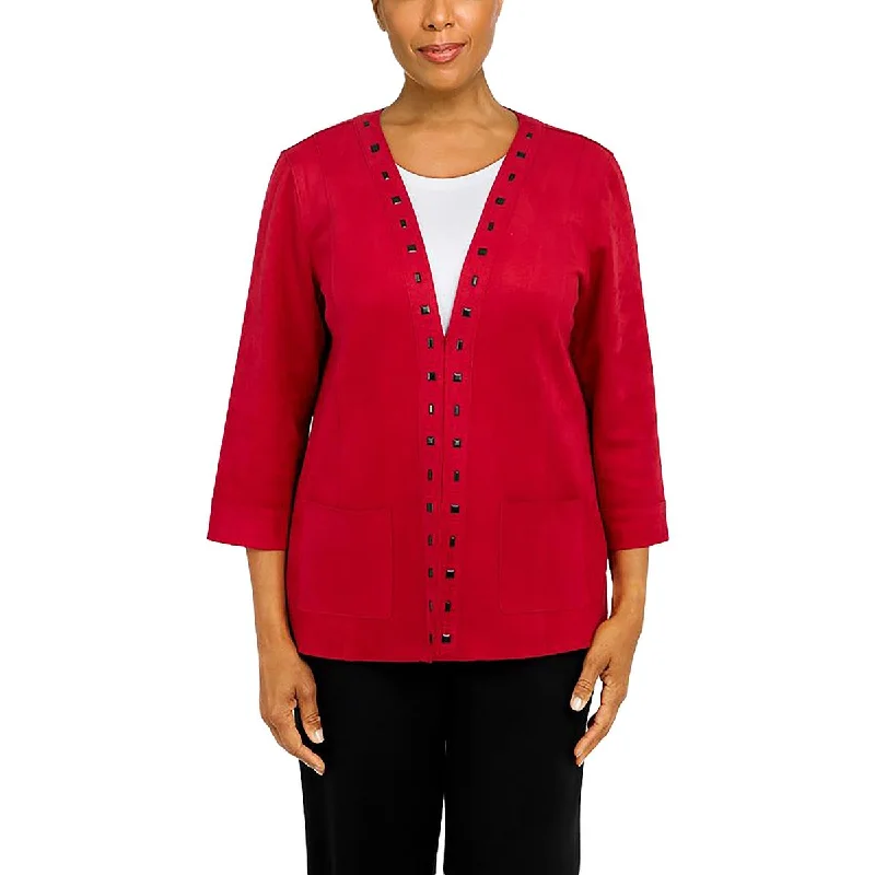 Alfred Dunner Womens Faux Suede Studded Collarless Blazer Women's Banquet Suit