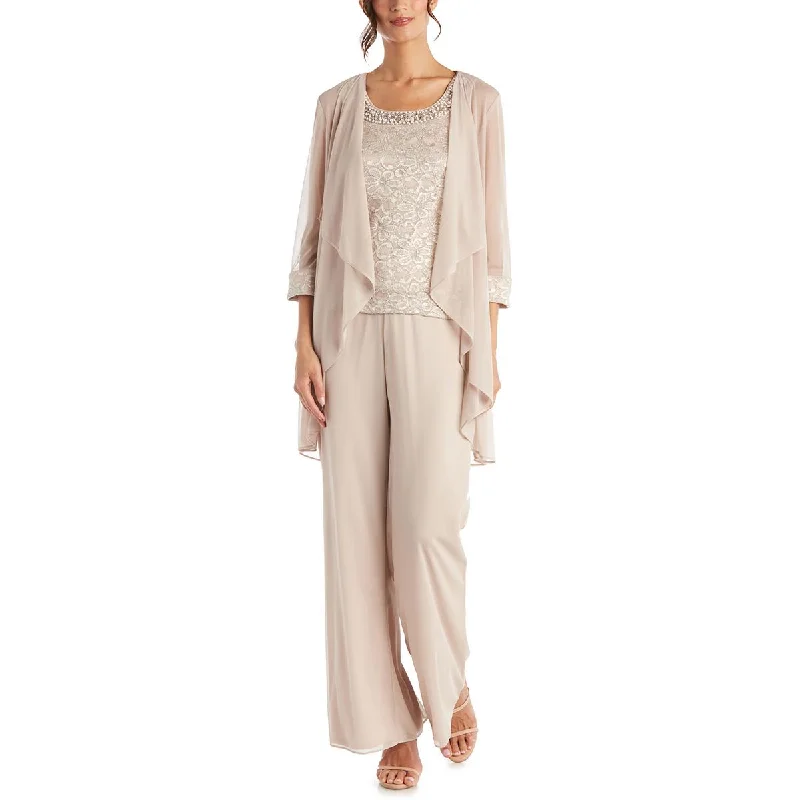 R&M Richards Womens Petites Mesh Lace-Trim Duster Blazer Women's High-End Blazer