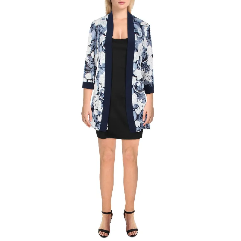 R&M Richards Womens Petites Printed Sheer Duster Blazer Women's Luxurious Jacket