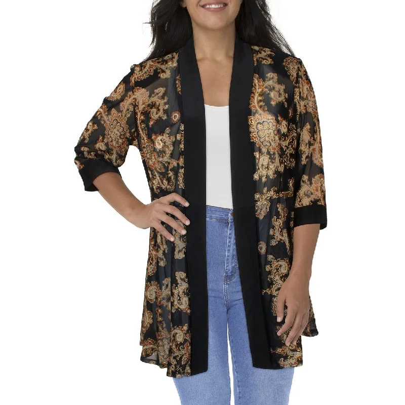 R&M Richards Womens Plus Mesh Printed Duster Blazer Women's Luxurious Jacket