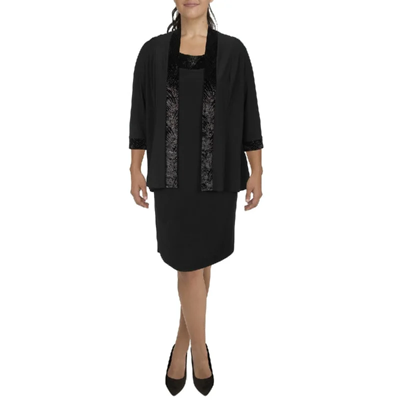 R&M Richards Womens Knit Velvet Trim Collarless Blazer Women's Vacation Suit