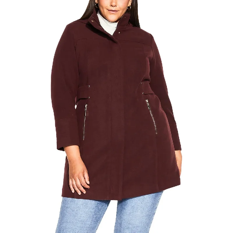Avenue Womens Plus   Three Quarter Sleeve Heavy Wool Coat Rayon Velvet Corduroy