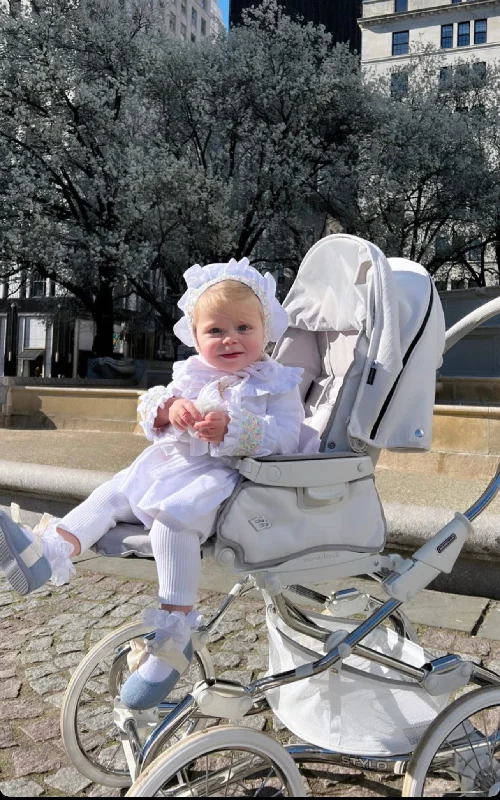 White Coat and Bonnet Set Mesh Canvas Denim