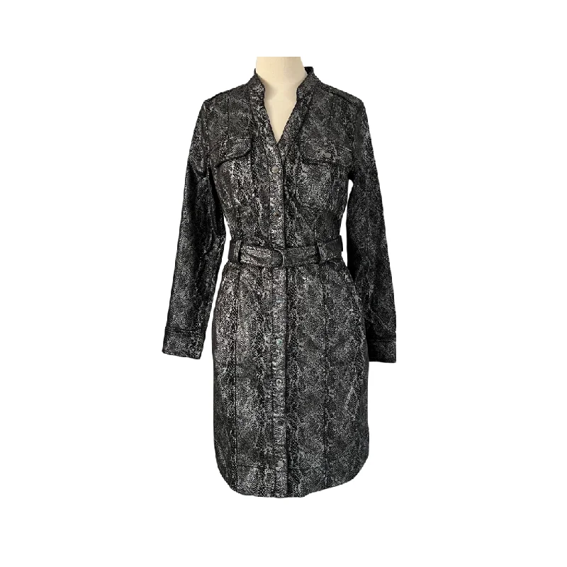 White House Black Market Grey Metallic Textured Trench Coat | Gently Used | Trench Wool Cashmere