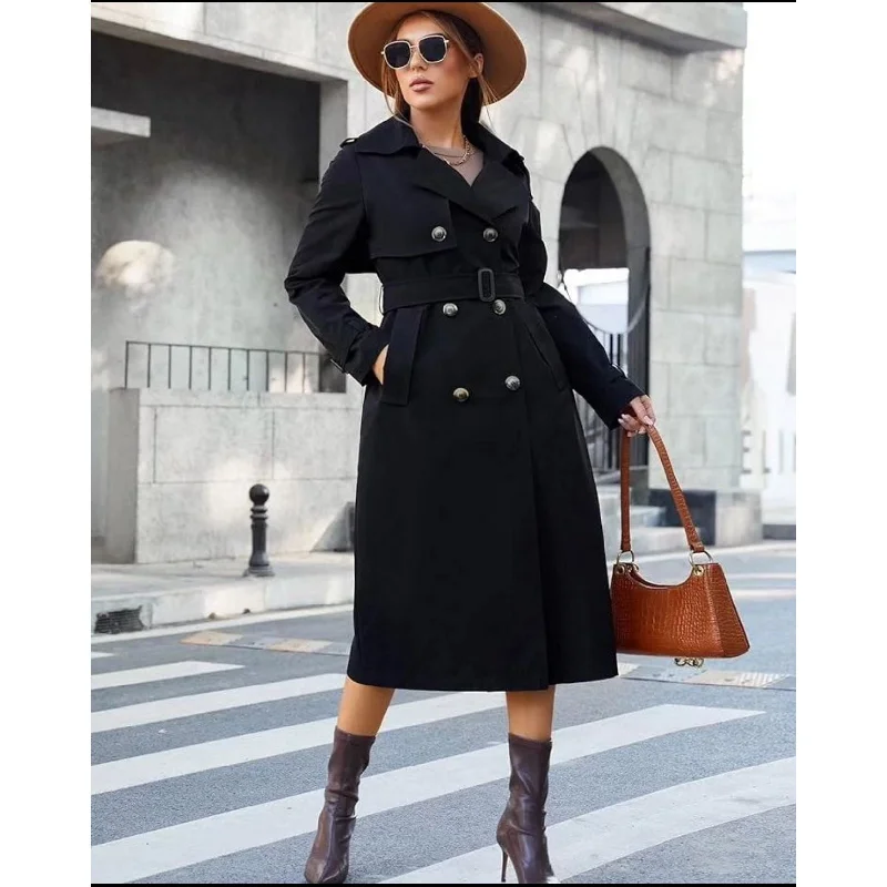 Suede Long Double Breasted Coat Zip Front Button Front Snap Front