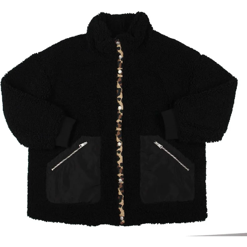 Levi's Womens Plus Faux Fur Stand Collar Faux Fur Coat Anorak Windbreaker Fleece