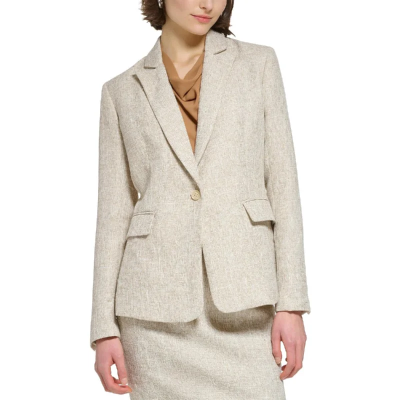Calvin Klein Womens Petites Textured Collared One-Button Blazer Women's Vintage Jacket