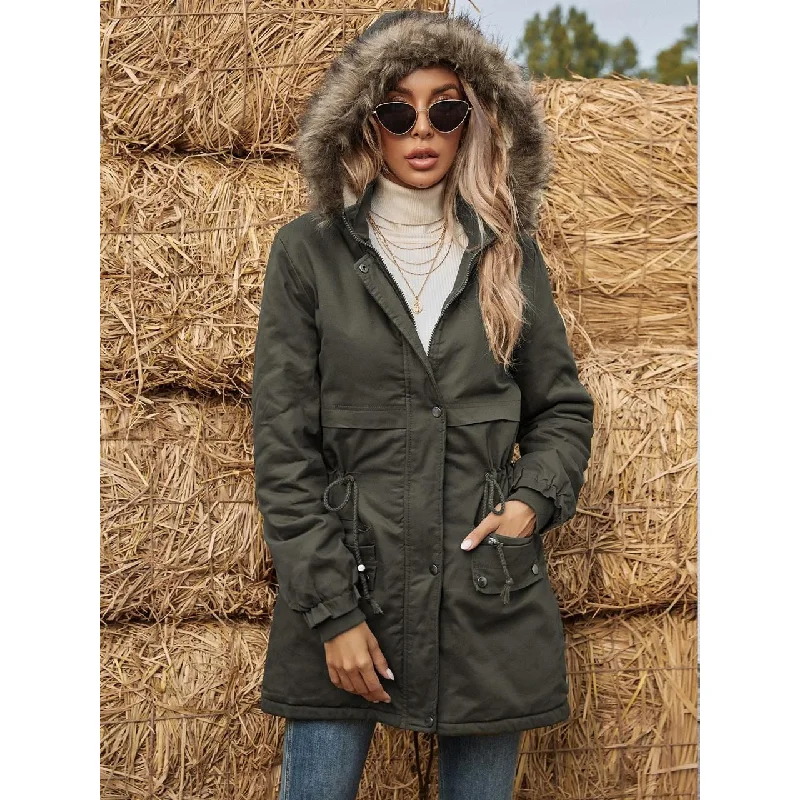Hooded Winter Women's Coat Bomber Denim Leather