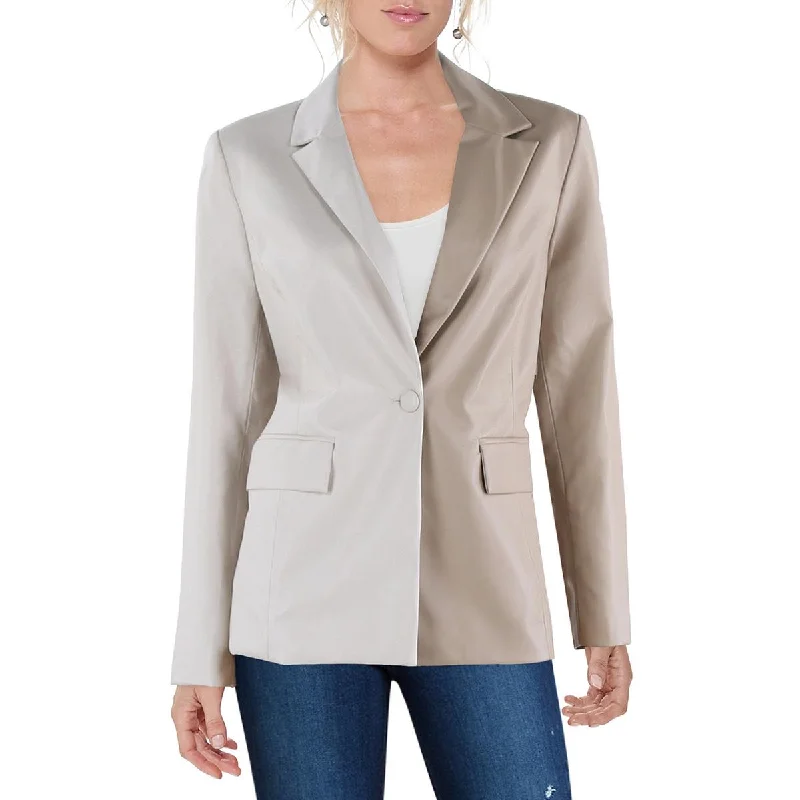 Gilli Womens Colorblock Faux Leather One-Button Blazer Women's Luxury Jacket