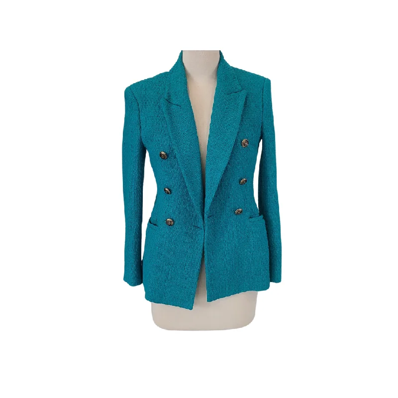 ZARA Teal Antique Buttons Blazer | Gently Used | Women's Print Jacket