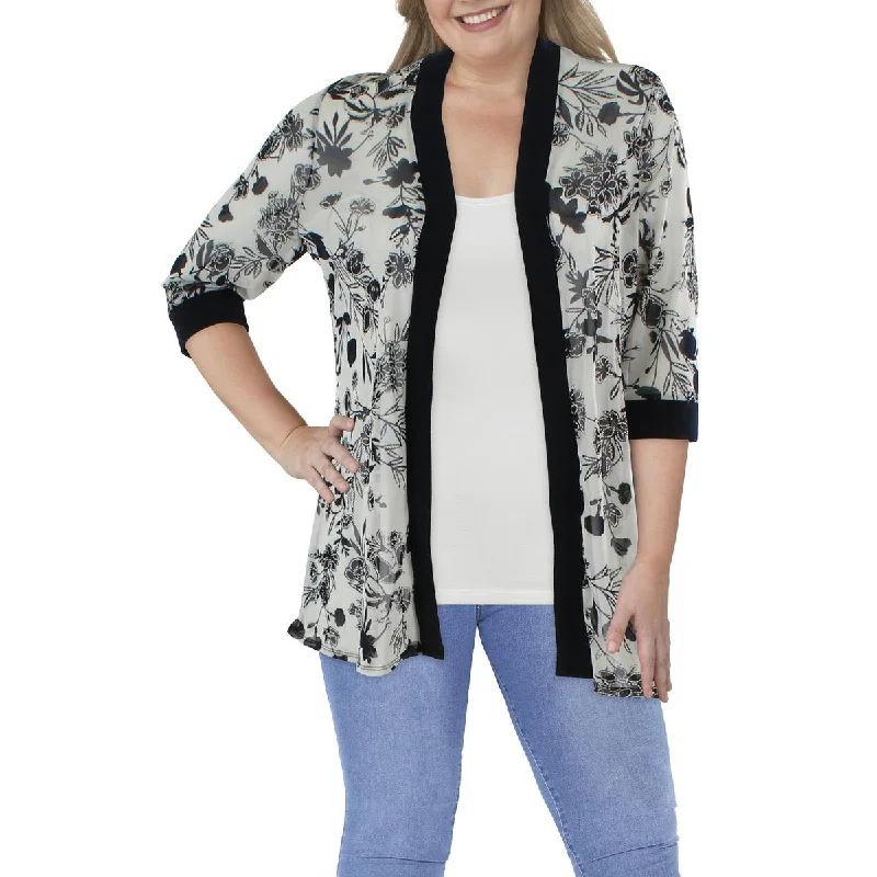 R&M Richards Womens Plus Mesh Printed Duster Blazer Women's Boutique Jacket
