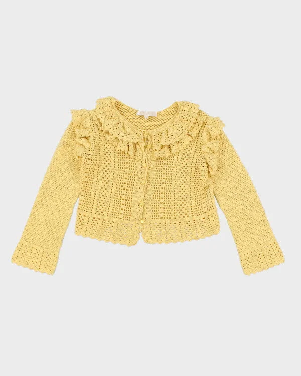 Love Shack Fancy Yellow Cardigan - M Notch Collar Peter Pan Collar Cowl Neck
