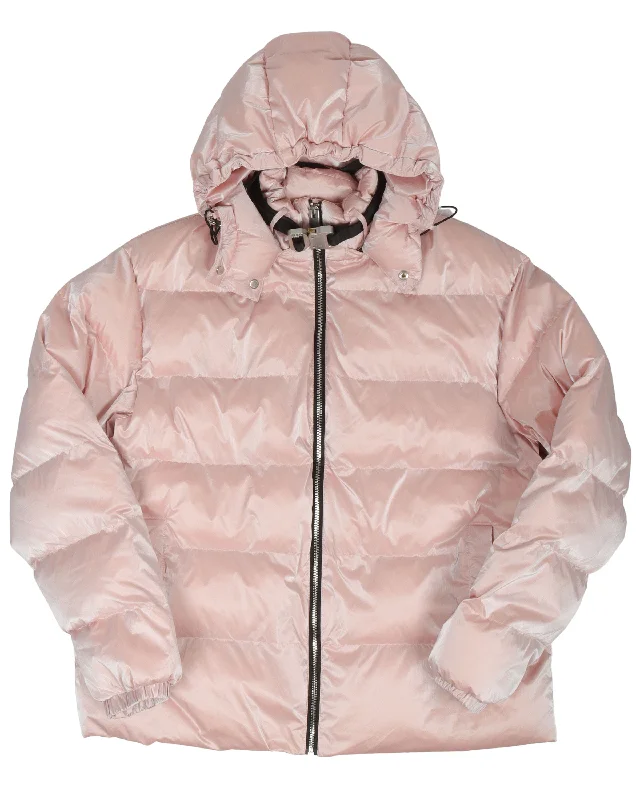 Pink Puffer Jacket Notch Collar Peter Pan Collar Cowl Neck