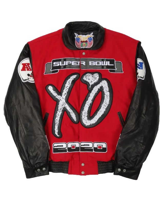 XO Super Bowl 55 Varsity Jacket Ribbed Jacket Pleated Jacket Ruffled Jacket