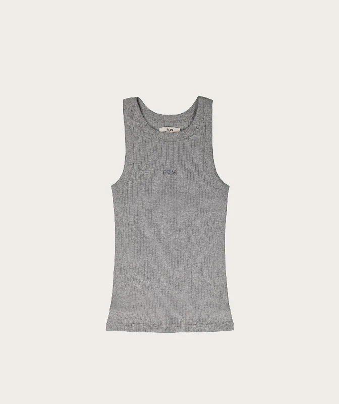 Ladies Ribbed Tank Top - Grey Melange crossback tank top