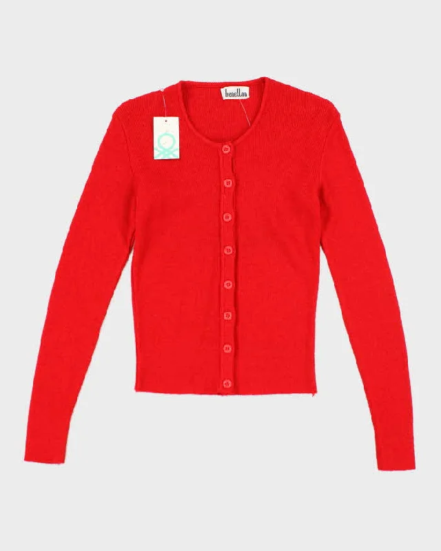 Deadstock Vintage 60s Benetton Red Cardigan - XS Elasticated Padded Insulated