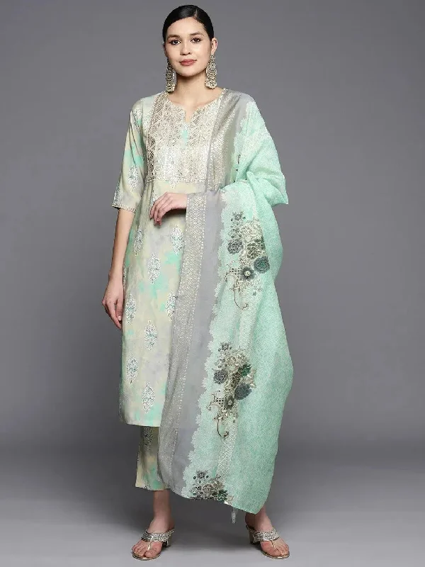 Green Yoke Design Silk Blend Straight Kurta With Trousers & Dupatta Trousers Bestseller Popular Green Yoke Design Silk Blend Straight Kurta With Trousers & Dupatta Trousers Bestseller Popular