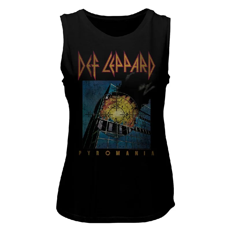 Women Exclusive DEF LEPPARD Eye-Catching Muscle Tank, Faded Pyromania sequin tank top