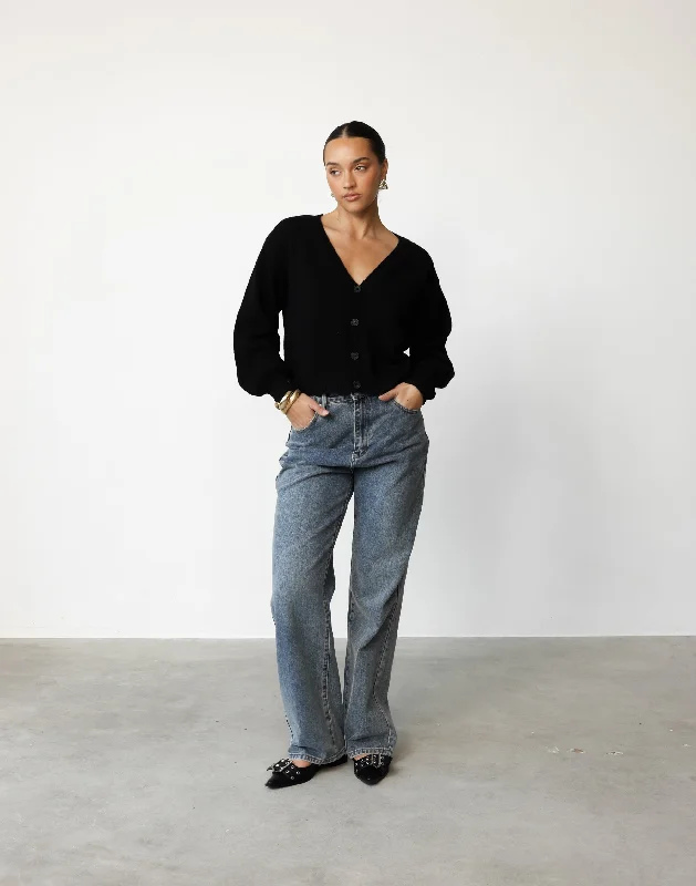 Ainara Cardigan (Black) Silk Blend Satin Velvet