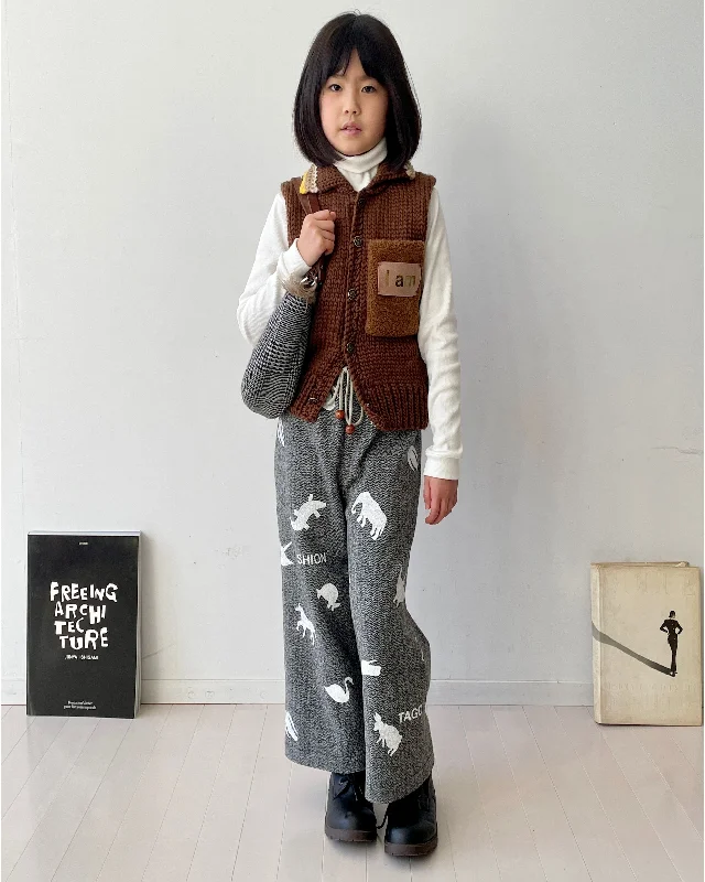 TAGO Herringbone Trousers Pants in Cashmere Mix Trousers Harem Relaxed Fit