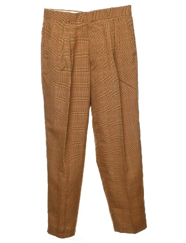 Checked Brown Tailored Trousers - W30 L29 Trousers Bestseller Popular
