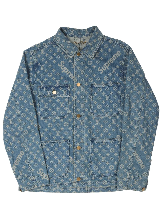SS17 Supreme Jacquard Denim Chore Coat Pockets Sleeves Lining