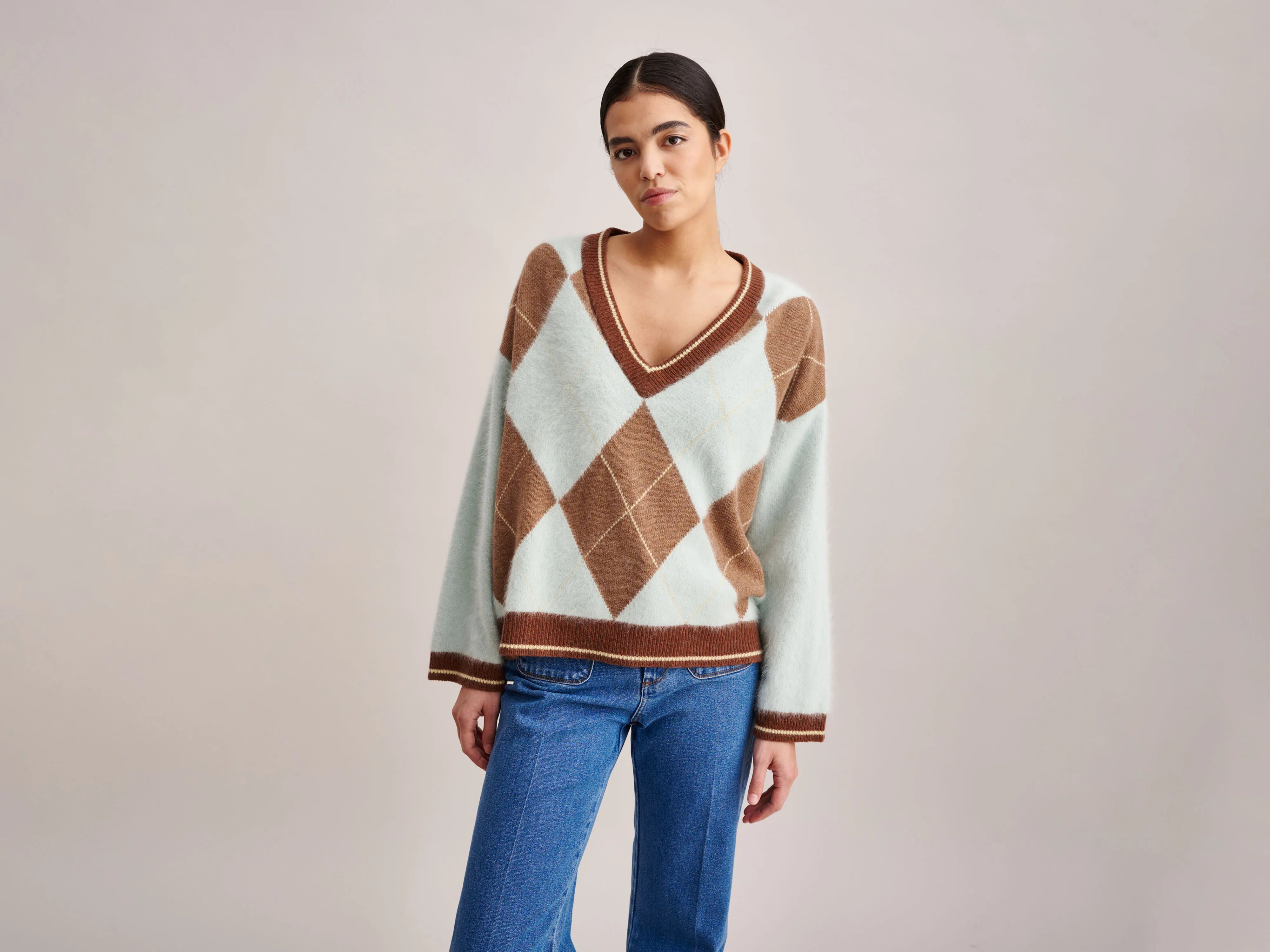 Dylh Sweater (232 / W / AQUA) Striped Floral Plaid