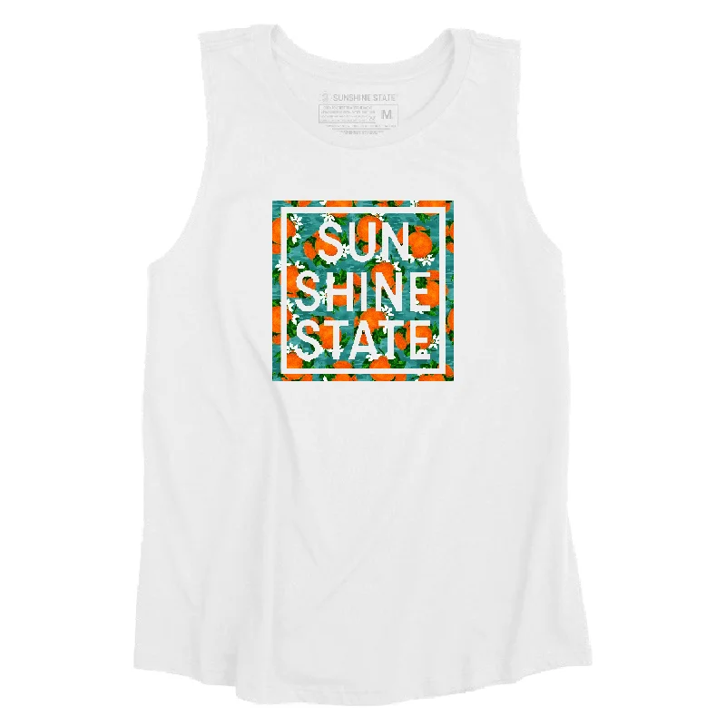 SUN SHINE STATE ORANGES MUSCLE TANK - WHITE mesh tank top