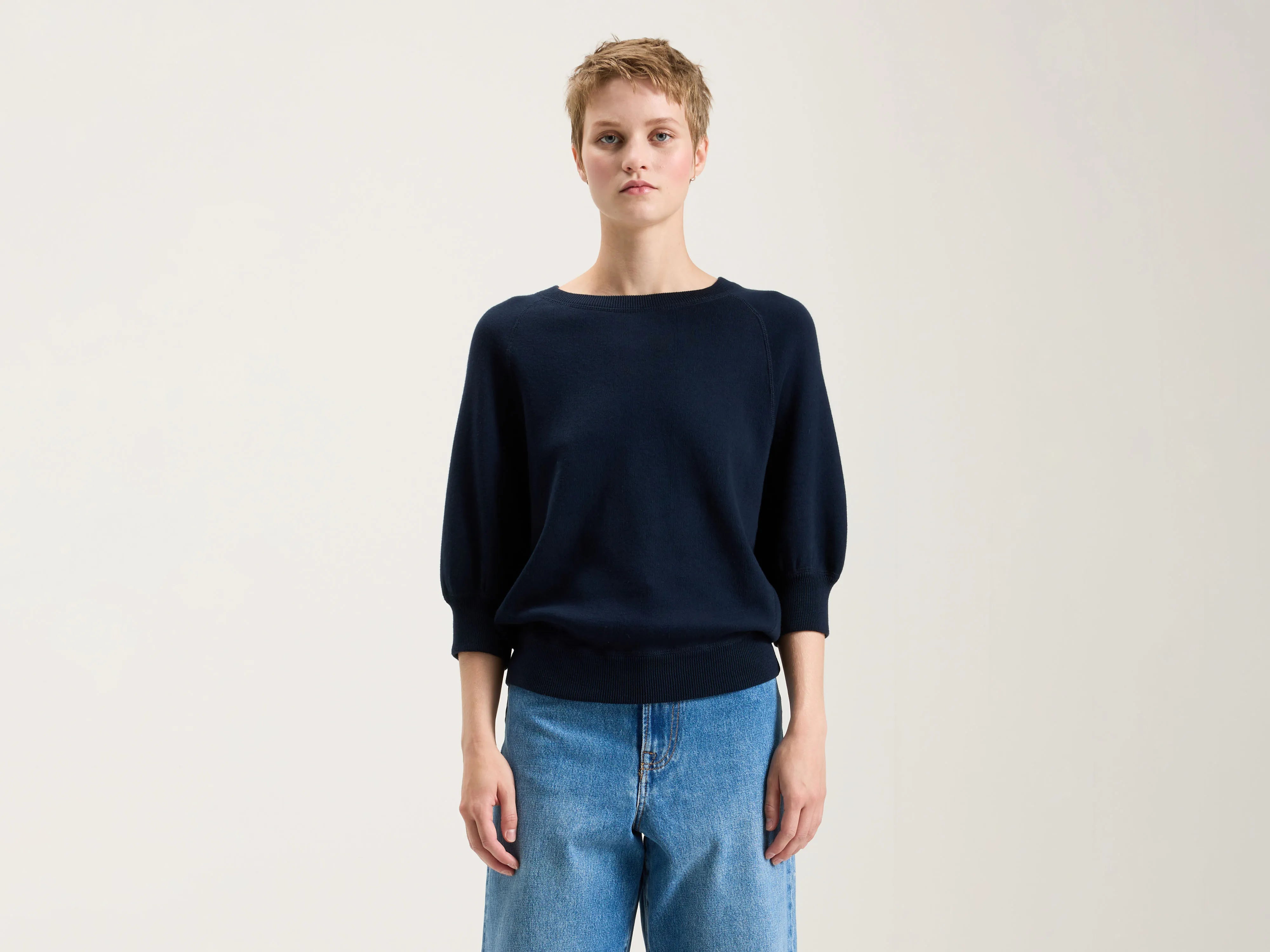 Anglet crew-neck sweater (242 / W / NAVY) Collared Crew Neck Turtle Neck