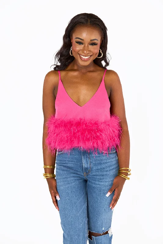 Reno Feather Tank Top - Fuchsia spandex blend tank