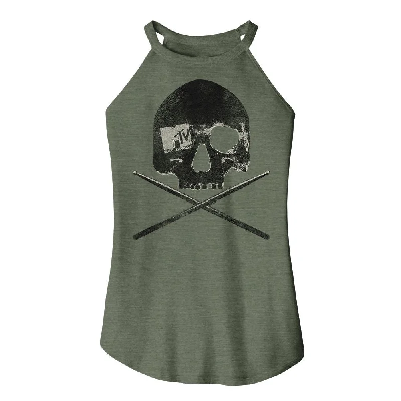 MTV Eye-Catching ROCKER Tank Top, Skull And Sticks lemon yellow tank