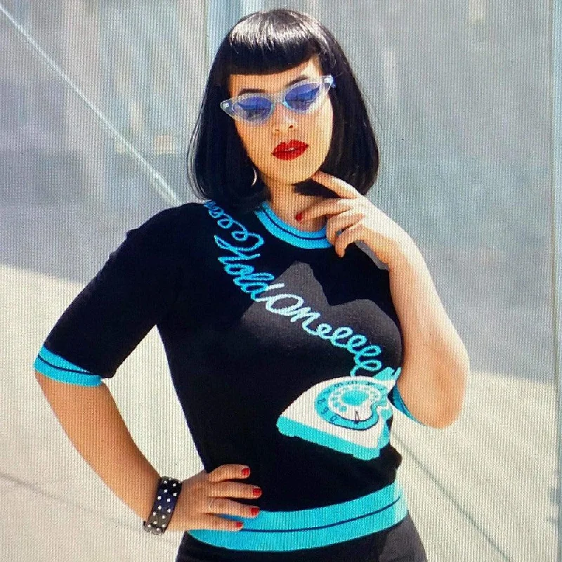 Kissing Charlie Hold On Sweater in Blue and Black Terry Terry Cloth Terry Knit
