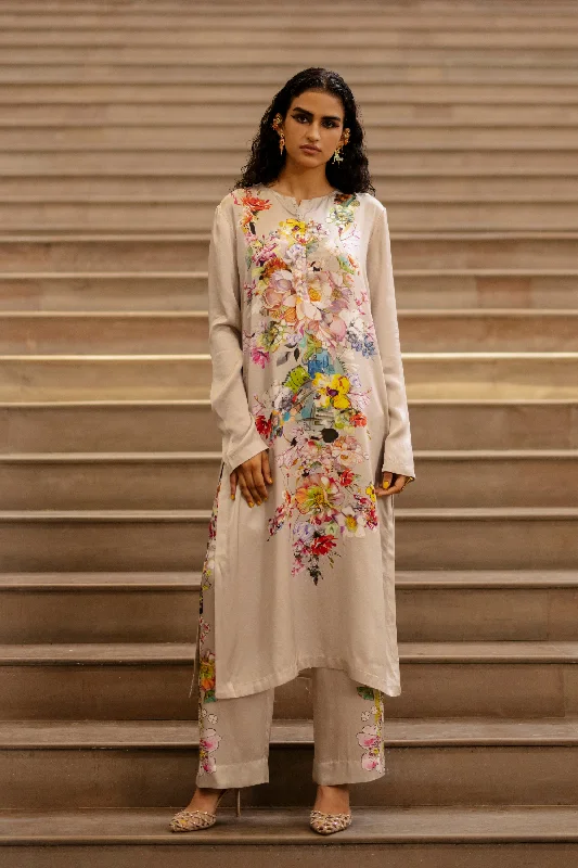 Floral Print Kurta With Trouser Trousers Low Rise Relaxed