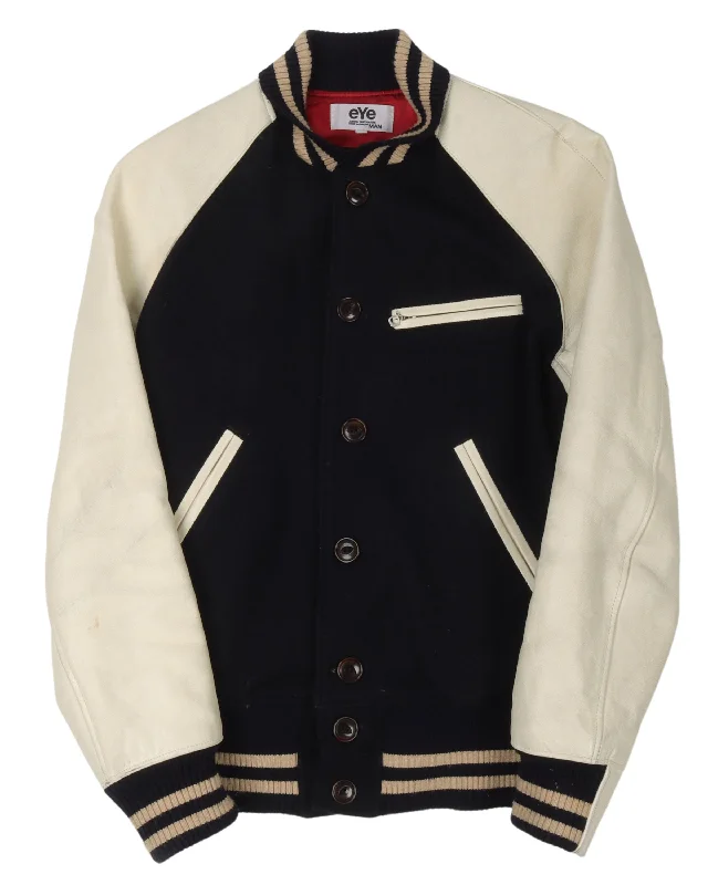 Eye Varsity Jacket Faux Fur Fabric Real Fur Fabric Shearling Fabric