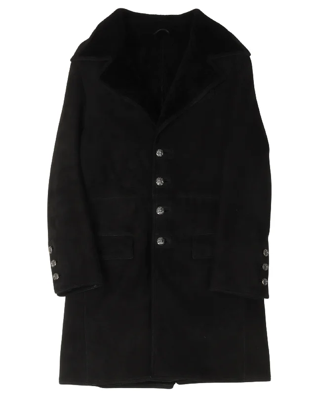 Shearling Lined Suede Leather Coat Print Jacquard Embroidered
