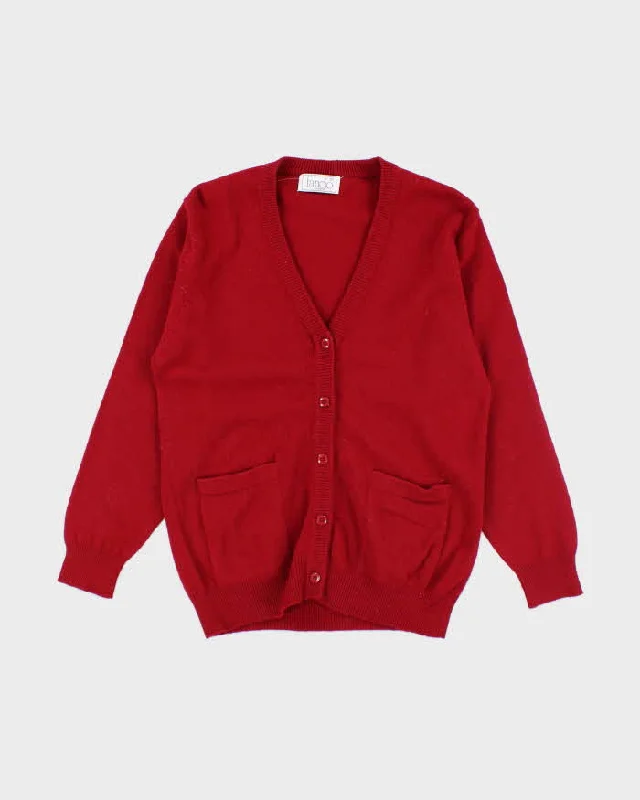 Vintage Francio Red Wool Cardigan - M Faux Fur Fabric Real Fur Fabric Shearling Fabric