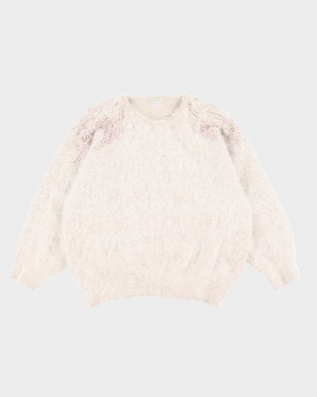 Vintage Angora Beaded Cardigan - S Handmade Hand-knitted Hand-woven