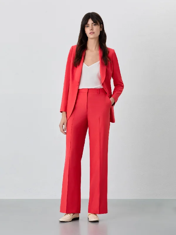 Loose Fit Red Trousers In Rayon Blend Trousers Bootcut Casual