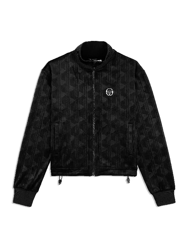 Gabrisa Velour Track Jacket- Black Beauty Print Jacket Jacquard Jacket Patchwork Jacket