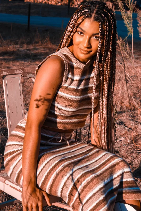 Harvest Moon Striped Knit Tank & Maxi Skirt Set - Coffee/Multi fitness tank top