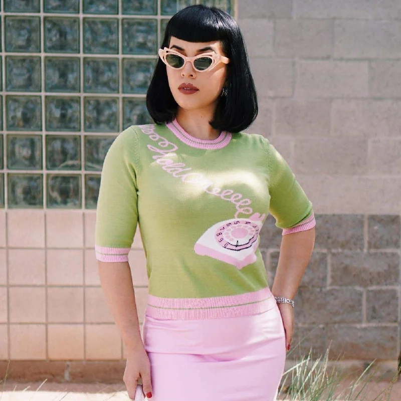 Kissing Charlie Hold On Sweater in Pink and Green Fleece Sweater Nylon Polyester