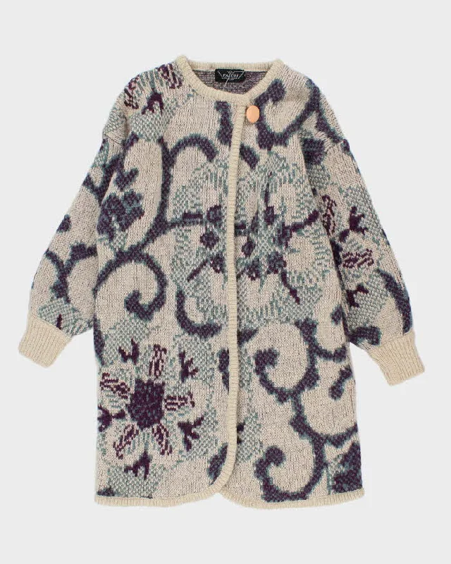 Vintage 80s Falcon Wool & Mohair Blend Cardigan - M Fleece Fabric Down Fabric Feather Fabric