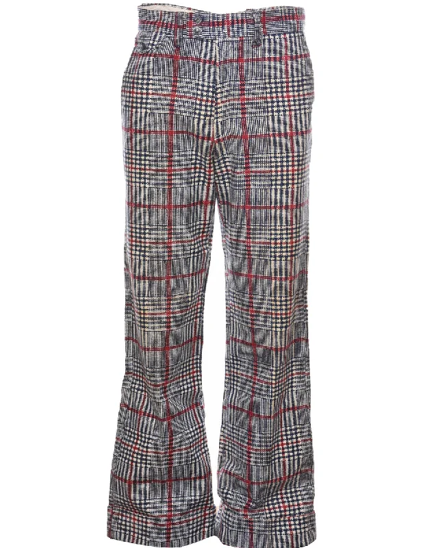 Checked Pattern Black, Red & White 1970s Trousers - W30 L31 Trousers Essential Wardrobe