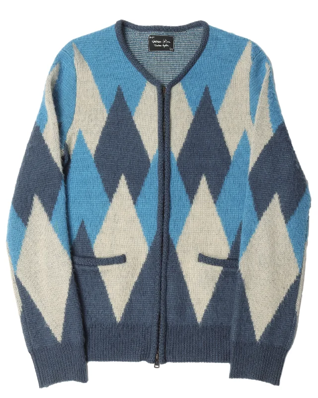 Diamond Zip Up Sweater Cashmere Blend Cotton Blend Poly Blend