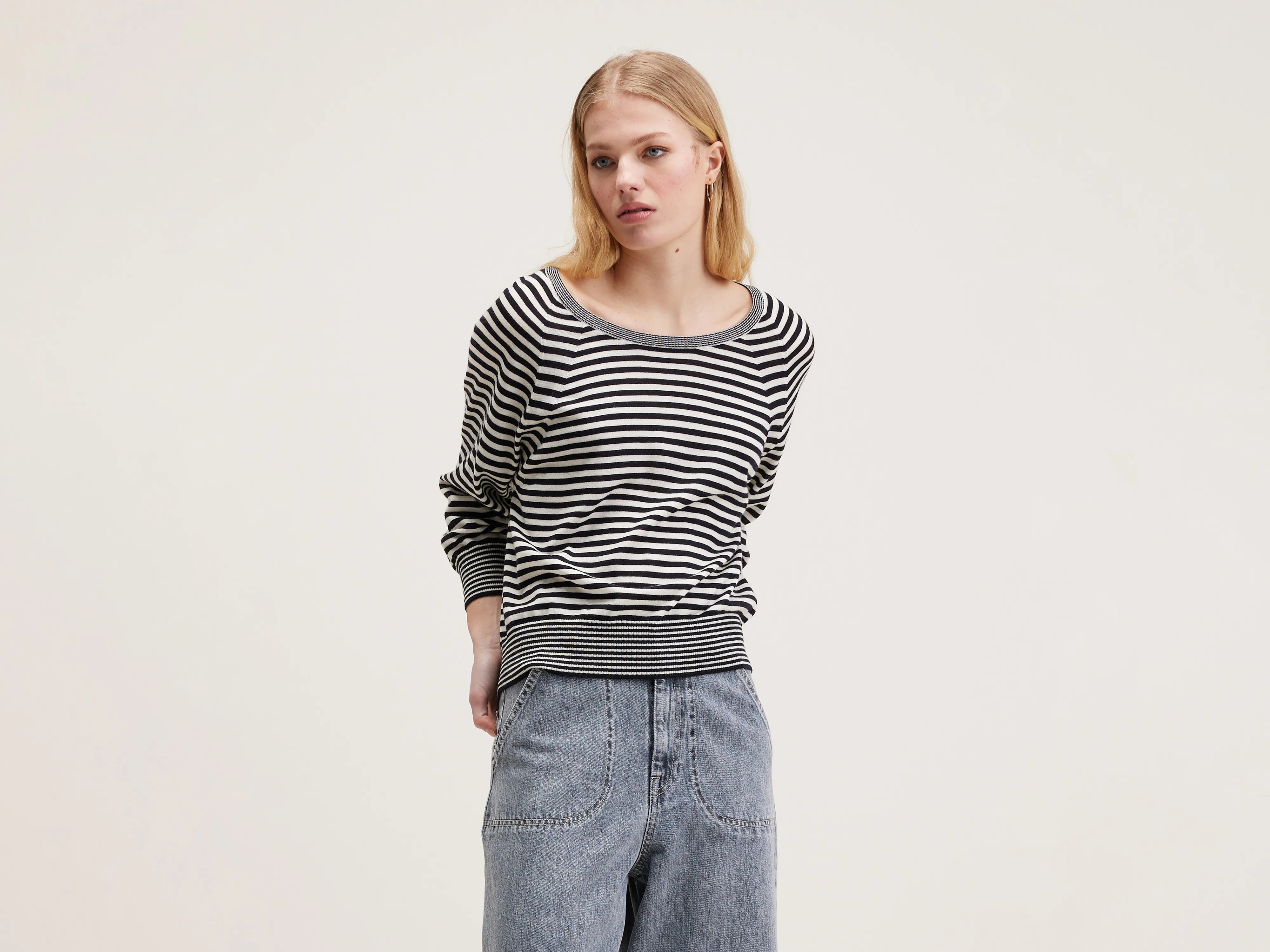 Aloty wool sweater (242 / W / STRIPE A) Cable Knit Ribbed Knit Lace Knit