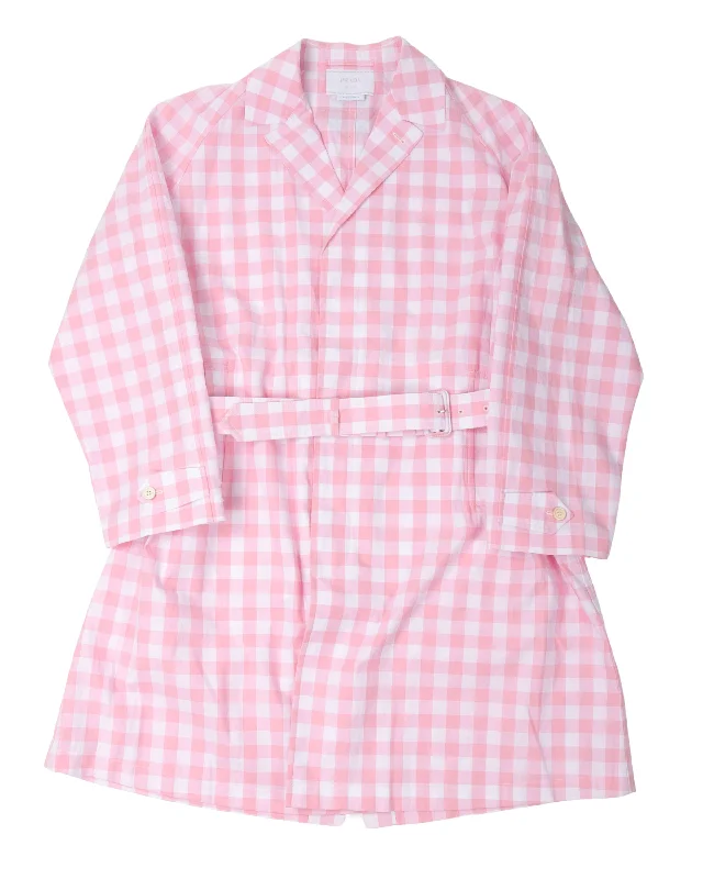 Plaid Gingham Trench Coat Pleated Ruffled tiered