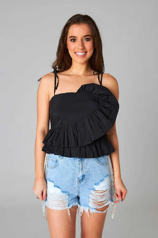 Beck Ruffle Tank Top - Black tie dye tank