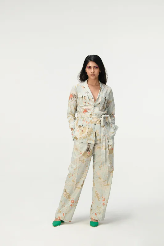 Rainforest Single Pleated Trousers Ice Blue Cotton Silk Check Trousers versatile functional Rainforest Single Pleated Trousers Ice Blue Cotton Silk Check Trousers versatile functional